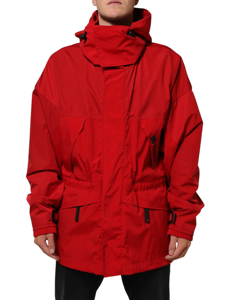 Dolce & Gabbana rode nylon parka jas met capuchon en ritssluiting voor heren