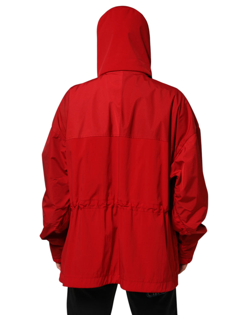Dolce & Gabbana rode nylon parka jas met capuchon en ritssluiting voor heren