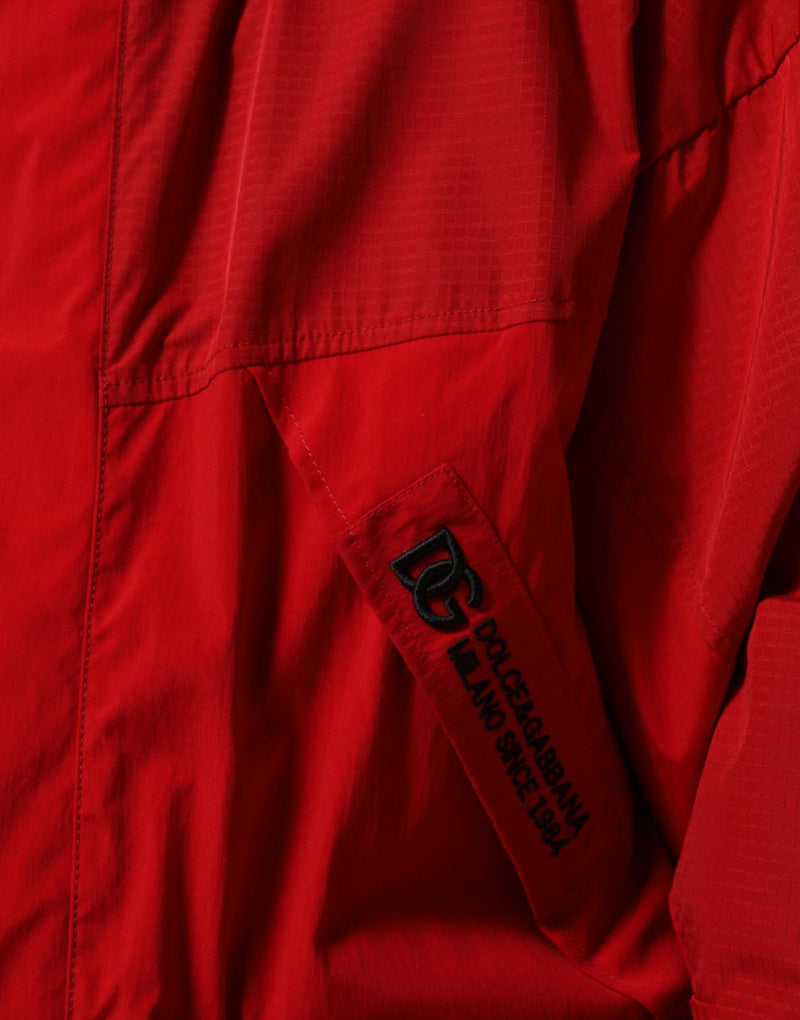 Dolce & Gabbana rode nylon parka jas met capuchon en ritssluiting voor heren