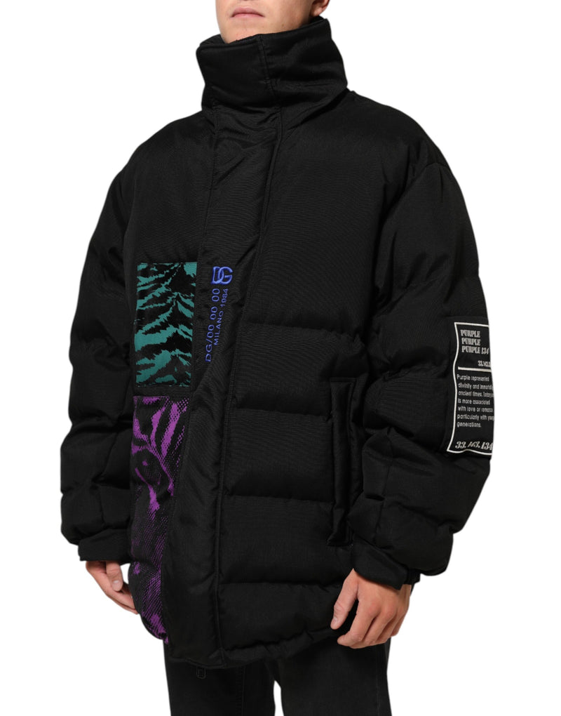 Dolce & Gabbana Zwarte Nylon Puffer Jack Met Ritssluiting Voor Heren
