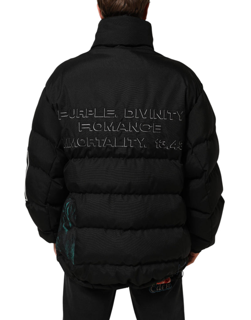 Dolce & Gabbana Zwarte Nylon Puffer Jack Met Ritssluiting Voor Heren