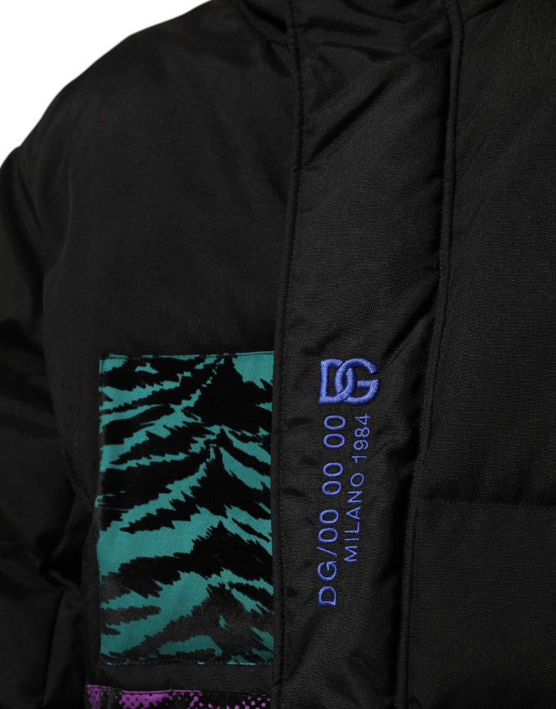 Dolce & Gabbana Zwarte Nylon Puffer Jack Met Ritssluiting Voor Heren