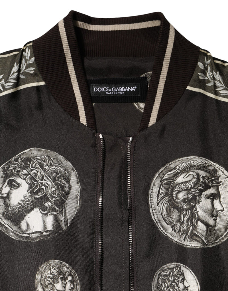 Dolce & Gabbana Zwarte "Monete" Zijden Bomberjas met Muntendruk