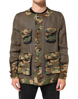 Dolce & Gabbana Veste boutonnée en lin camouflage marron