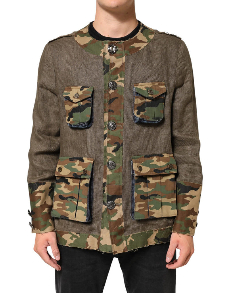 Dolce & Gabbana bruine camouflage linnen overhemdjas met knopen