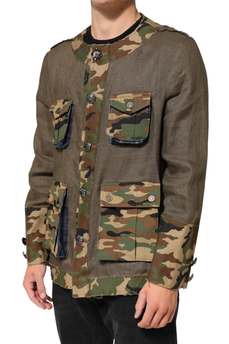 Dolce & Gabbana bruine camouflage linnen overhemdjas met knopen