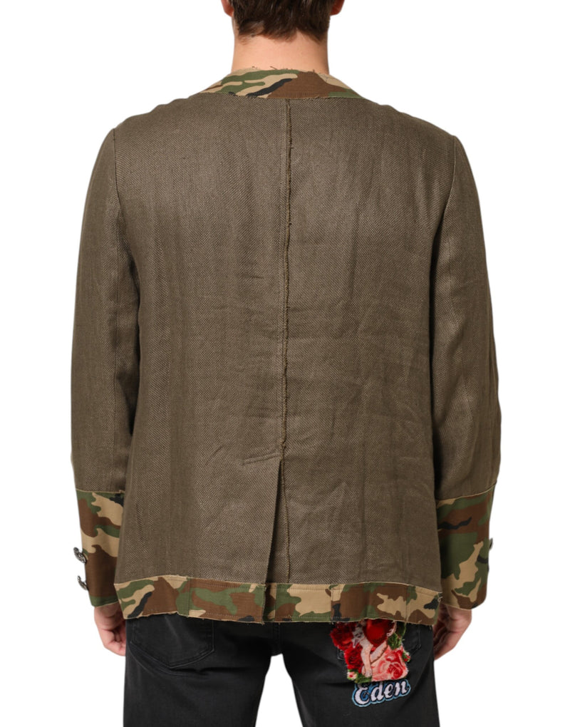 Dolce & Gabbana bruine camouflage linnen overhemdjas met knopen
