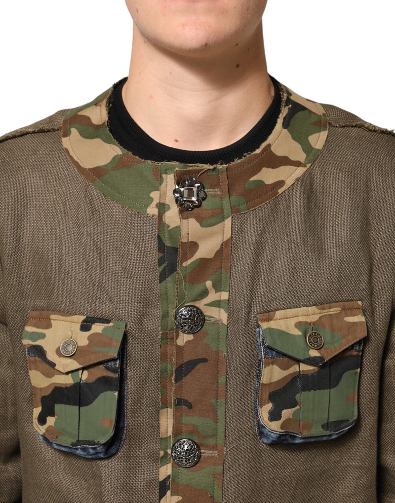Dolce & Gabbana bruine camouflage linnen overhemdjas met knopen