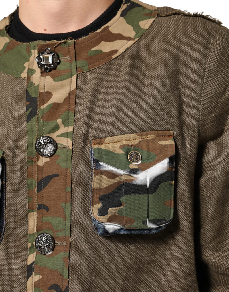 Dolce & Gabbana bruine camouflage linnen overhemdjas met knopen