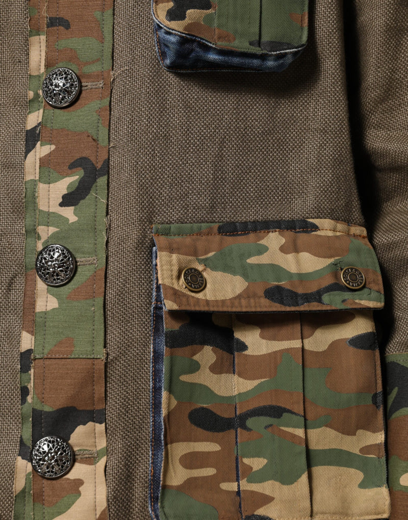Dolce & Gabbana bruine camouflage linnen overhemdjas met knopen