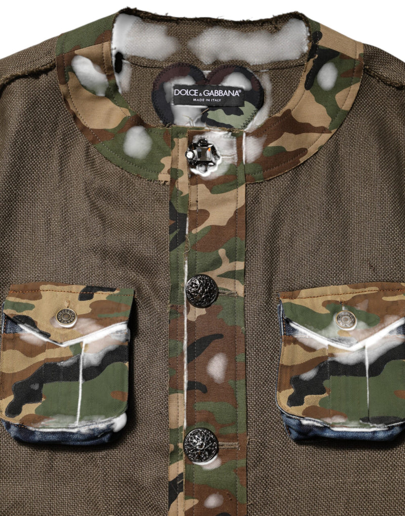 Dolce & Gabbana bruine camouflage linnen overhemdjas met knopen
