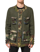 Dolce & Gabbana Veste boutonnée en lin camouflage marron