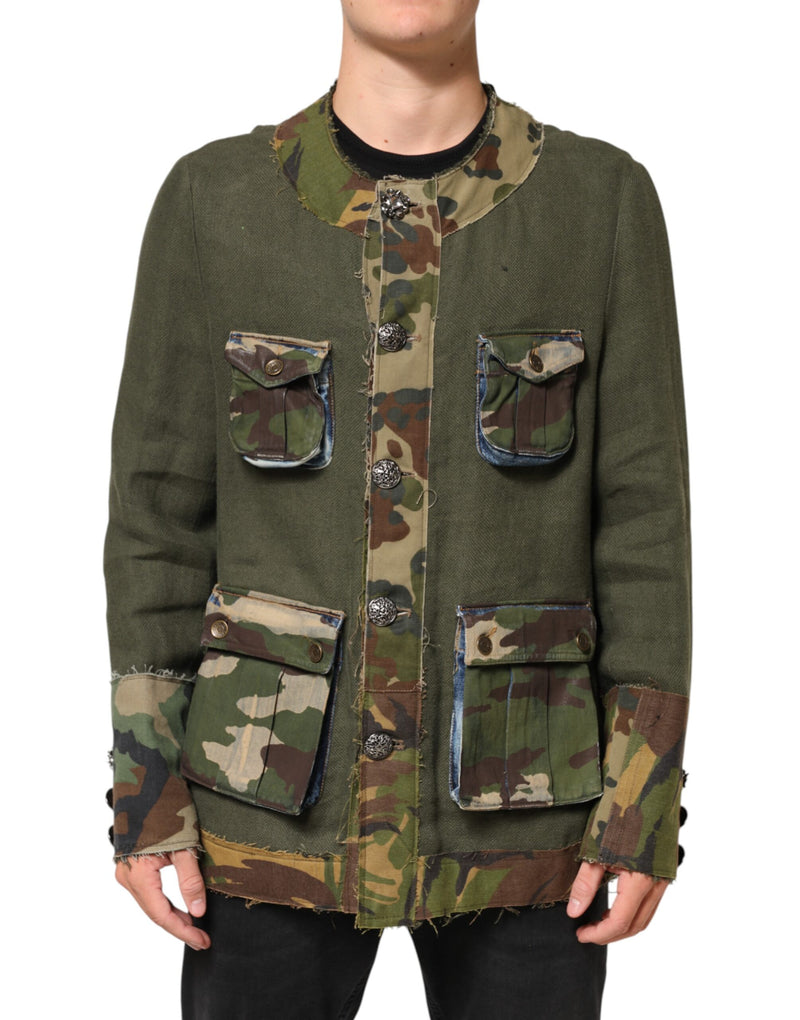 Dolce & Gabbana bruine camouflage linnen overhemdjas met knopen