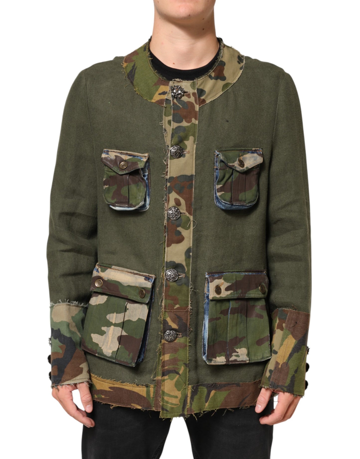 Dolce & Gabbana Brown Camouflage Linen Button Down Jacket