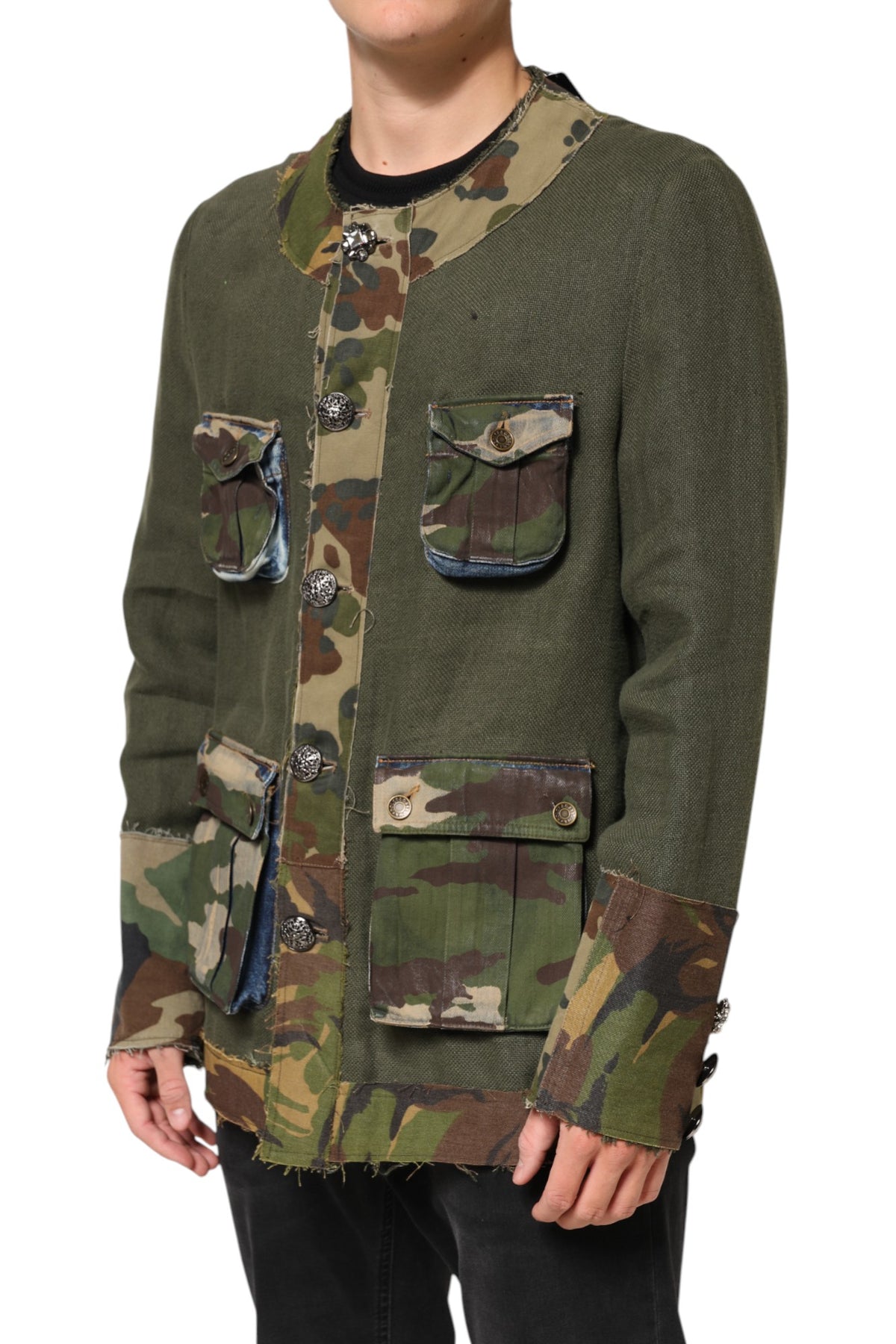 Dolce & Gabbana Veste boutonnée en lin camouflage marron