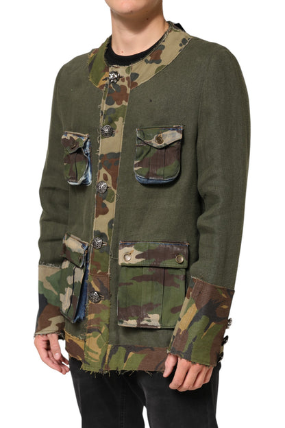 Dolce & Gabbana Brown Camouflage Linen Button Down Jacket