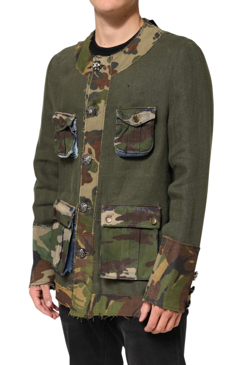 Dolce & Gabbana bruine camouflage linnen overhemdjas met knopen