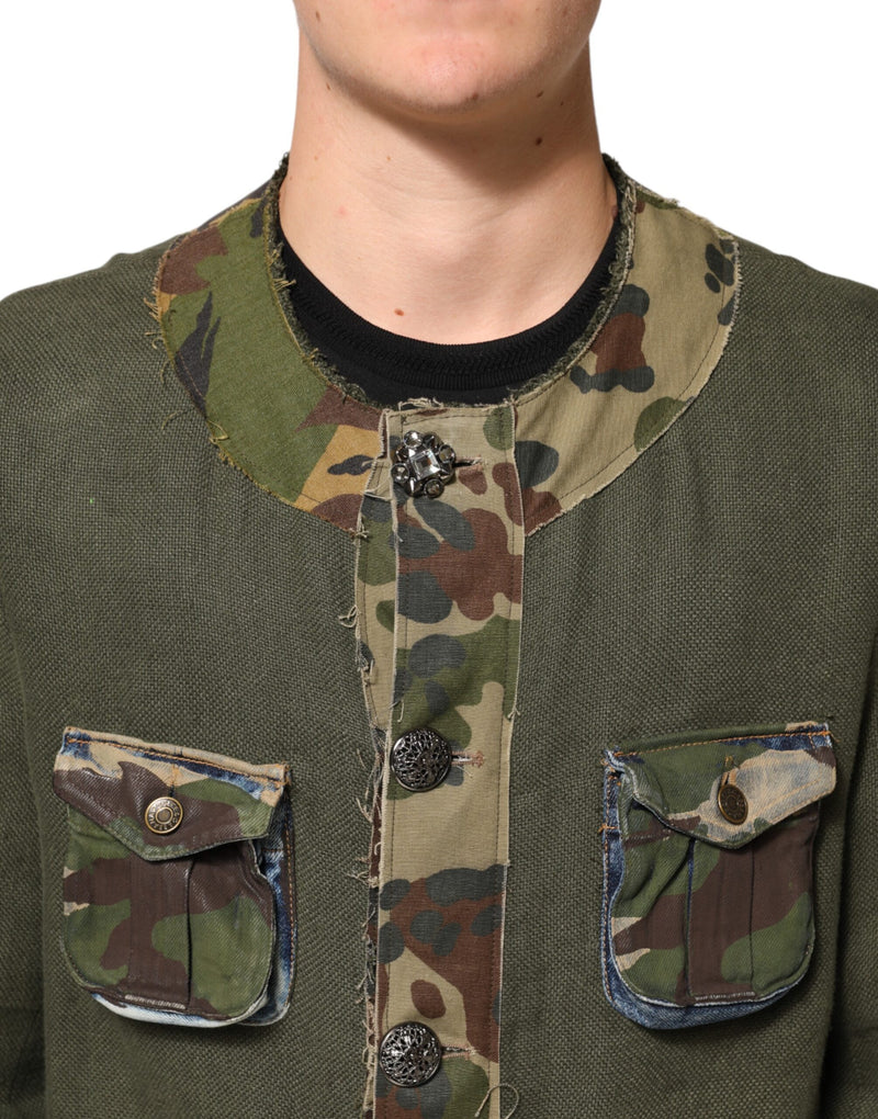 Dolce & Gabbana bruine camouflage linnen overhemdjas met knopen
