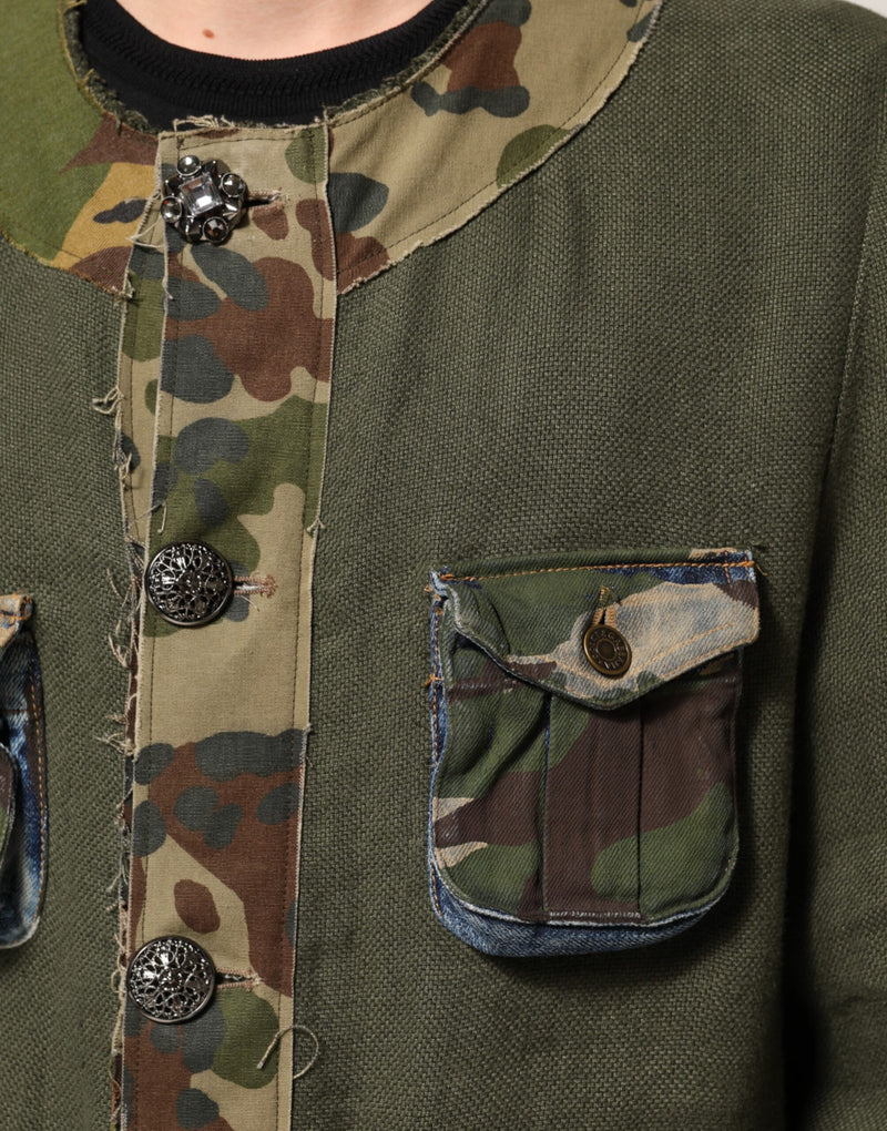 Dolce & Gabbana bruine camouflage linnen overhemdjas met knopen