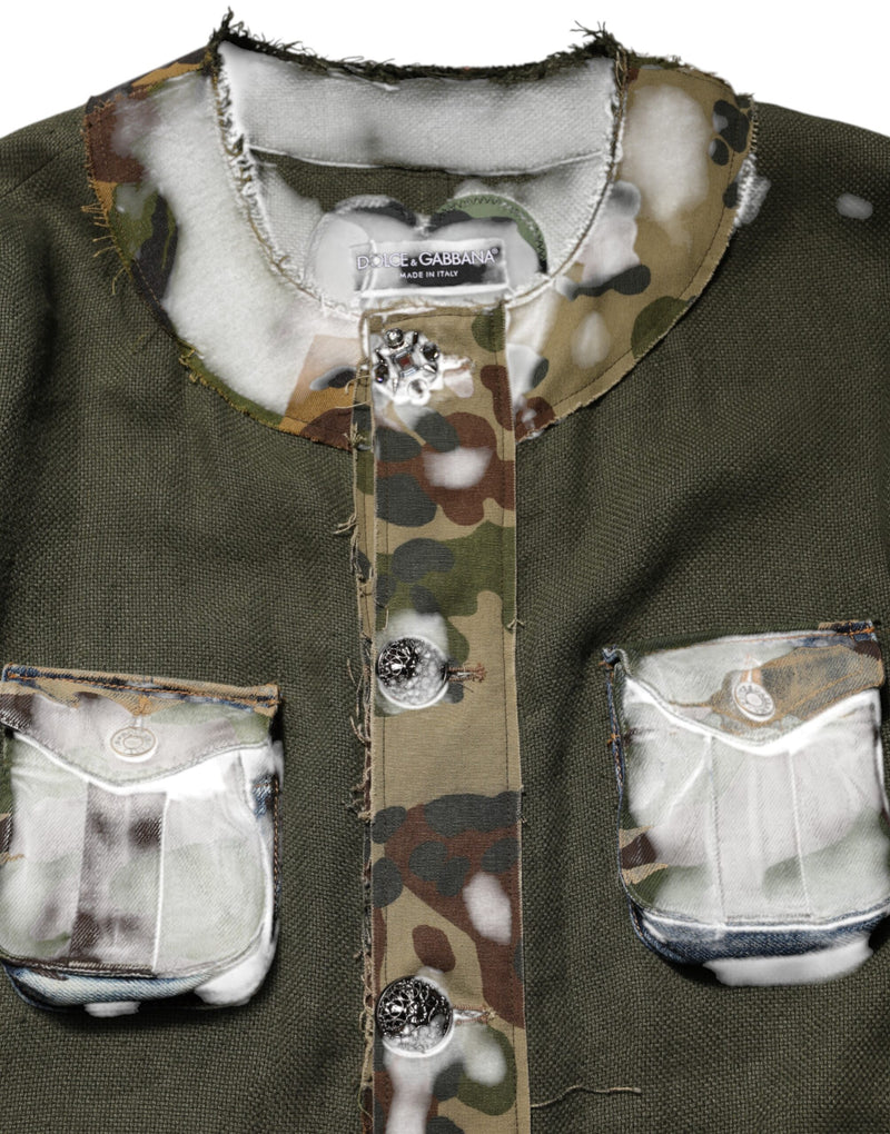 Dolce & Gabbana bruine camouflage linnen overhemdjas met knopen