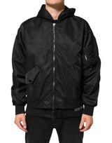 Dolce & Gabbana Veste bomber homme à capuche et fermeture éclair intégrale en nylon noir