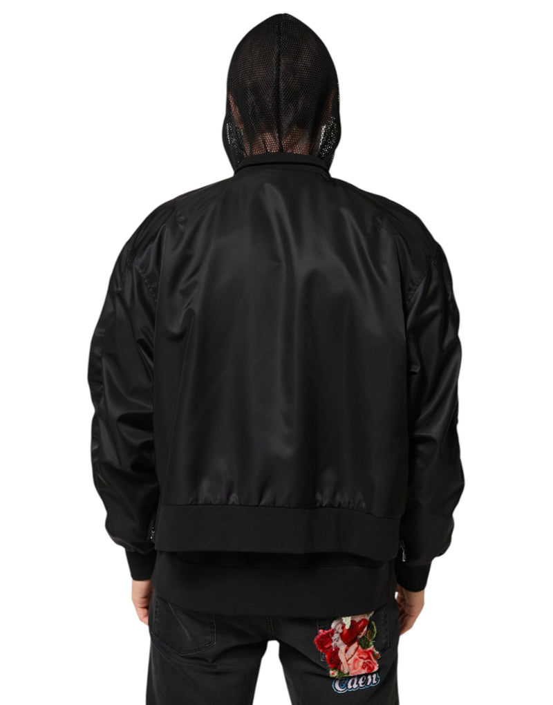 Dolce & Gabbana Zwarte Nylon Bomberjas met Capuchon en Ritssluiting voor Heren