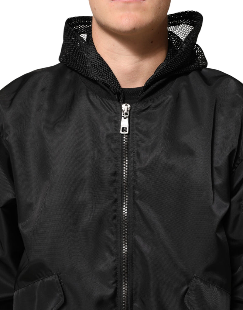 Dolce & Gabbana Zwarte Nylon Bomberjas met Capuchon en Ritssluiting voor Heren