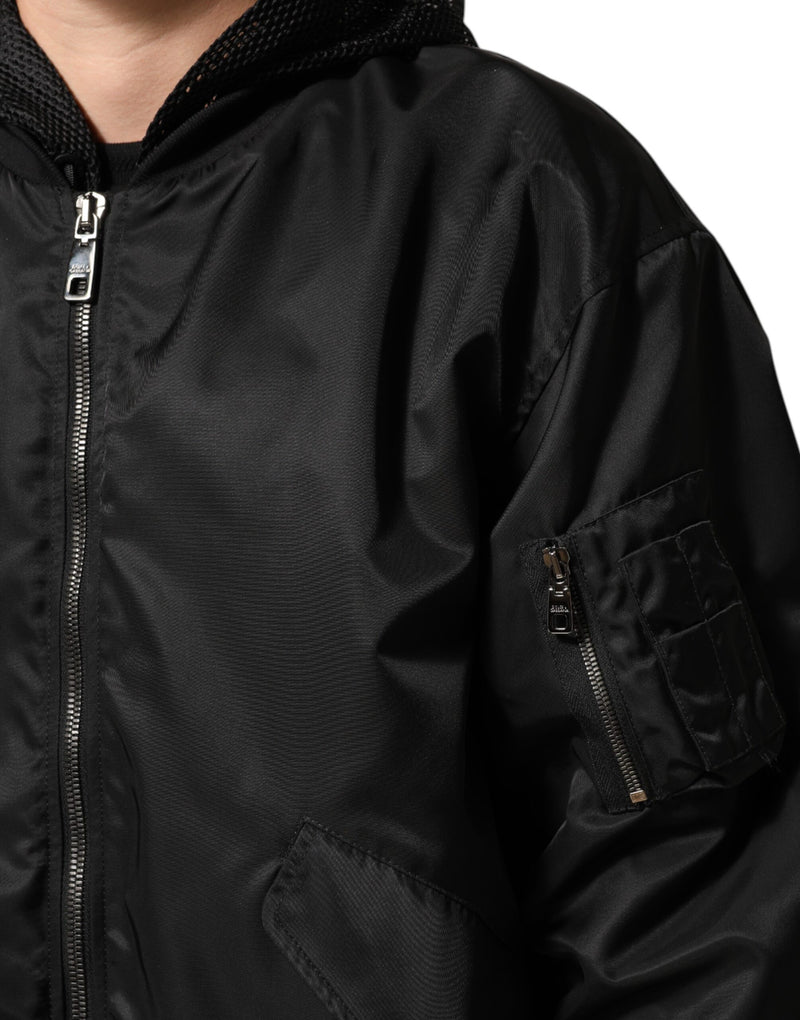 Dolce & Gabbana Zwarte Nylon Bomberjas met Capuchon en Ritssluiting voor Heren