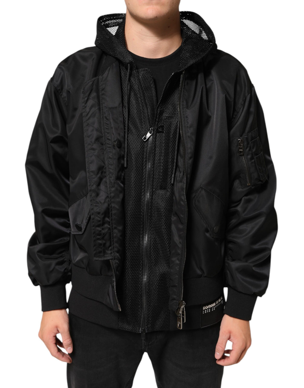 Dolce & Gabbana Veste bomber homme à capuche et fermeture éclair intégrale en nylon noir