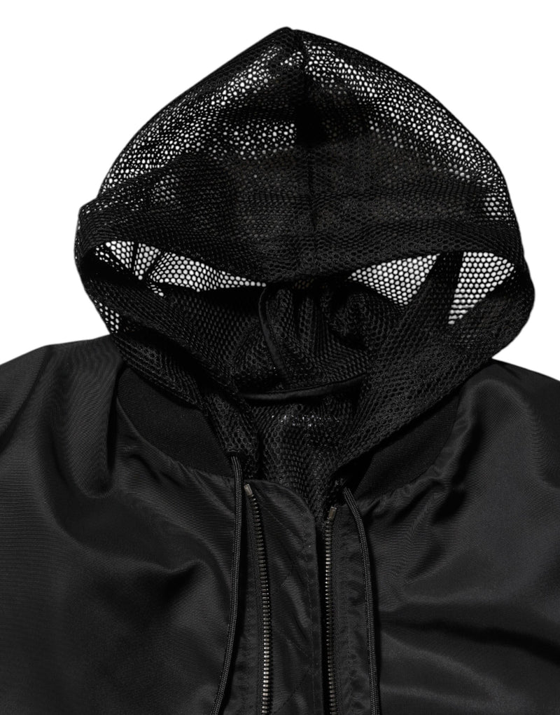 Dolce & Gabbana Zwarte Nylon Bomberjas met Capuchon en Ritssluiting voor Heren