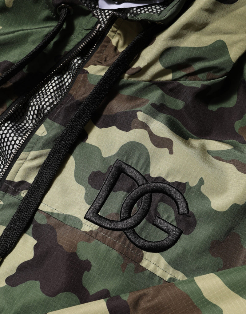 Dolce & Gabbana Groene Camouflage Sweatshirtjas met Capuchon