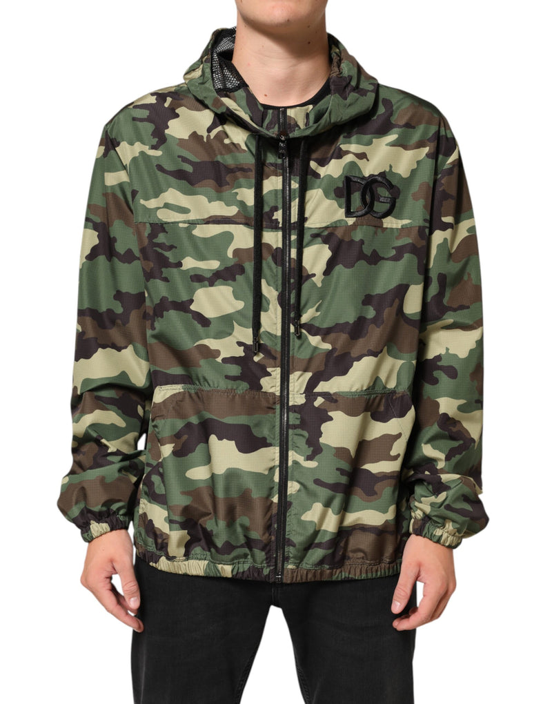 Dolce & Gabbana Groene Camouflage Sweatshirtjas met Capuchon