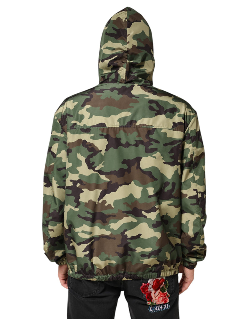 Dolce & Gabbana Groene Camouflage Sweatshirtjas met Capuchon
