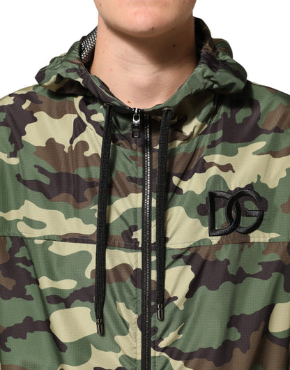 Dolce & Gabbana Green Camouflage Hooded Sweatshirt Jacket