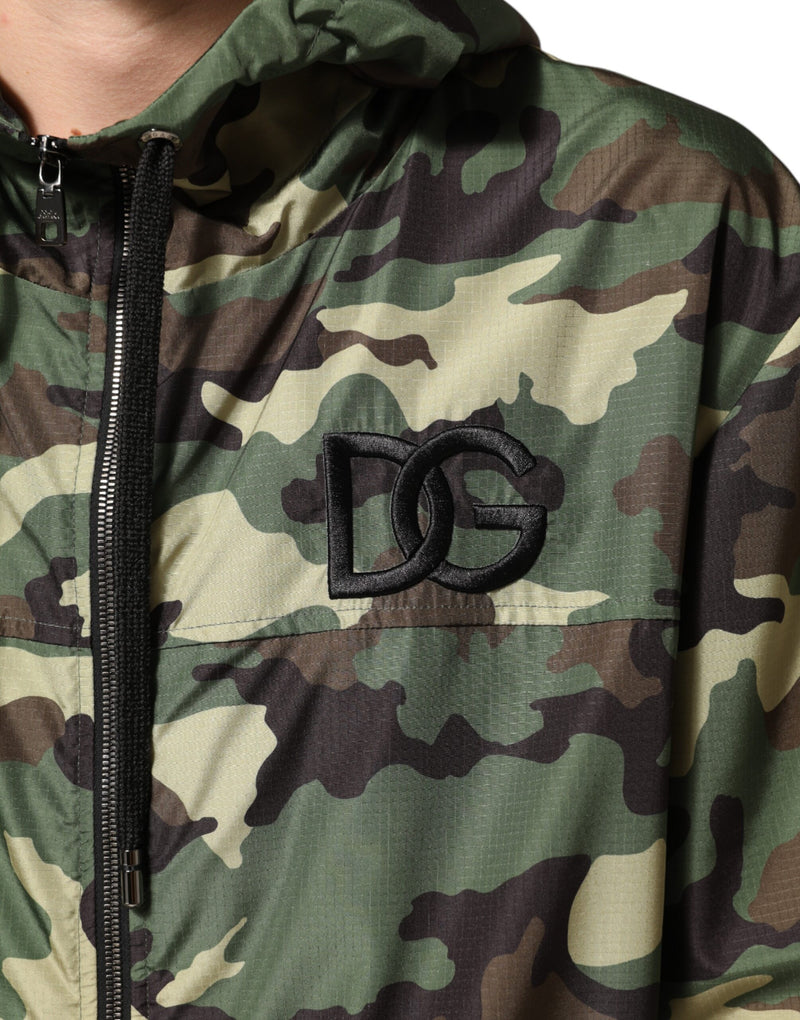 Dolce & Gabbana Groene Camouflage Sweatshirtjas met Capuchon
