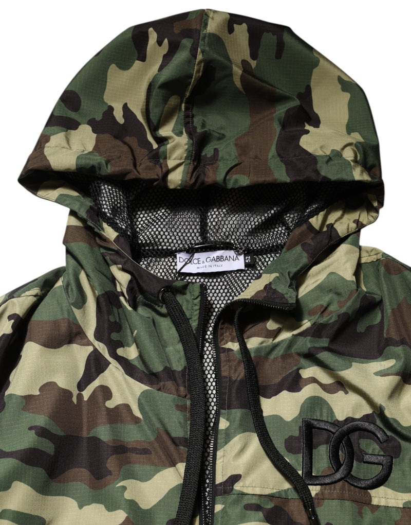 Dolce & Gabbana Groene Camouflage Sweatshirtjas met Capuchon