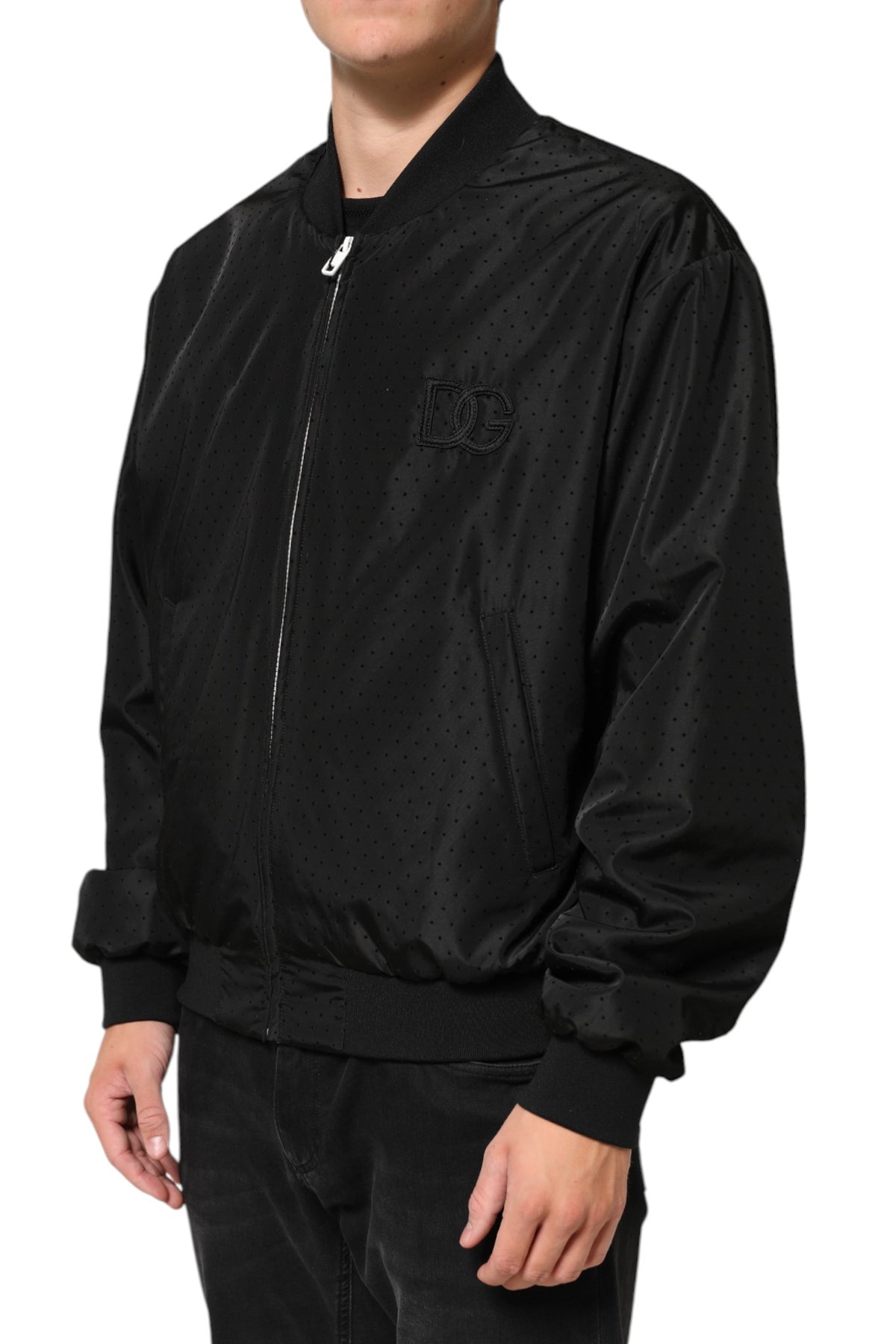 Dolce & Gabbana Veste bomber homme en acétate noir à fermeture éclair intégrale