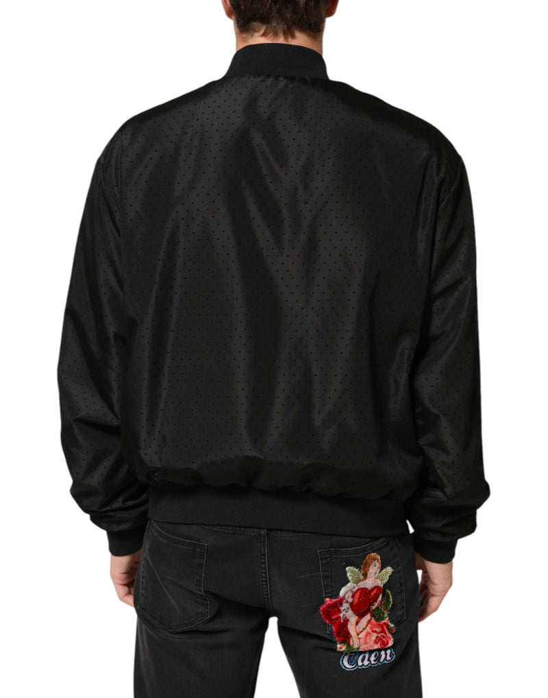 Dolce & Gabbana Zwart Acetaat Bomberjack met Volledige Ritssluiting voor Heren