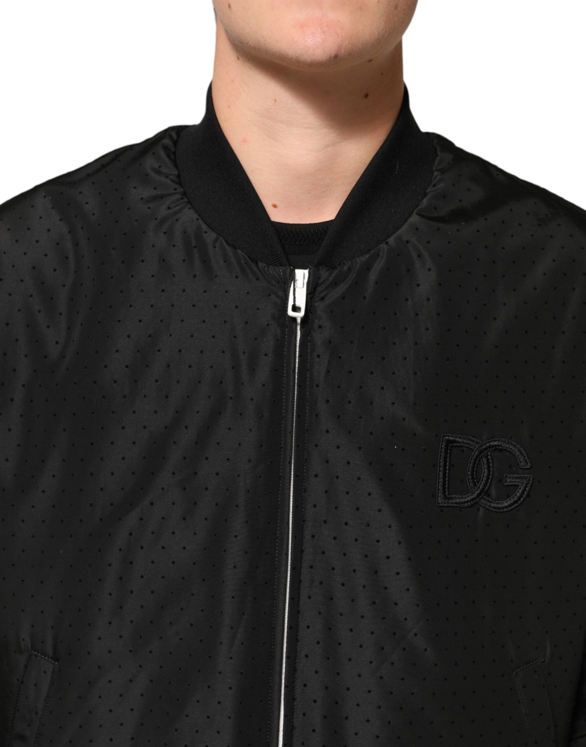 Dolce & Gabbana Veste bomber homme en acétate noir à fermeture éclair intégrale