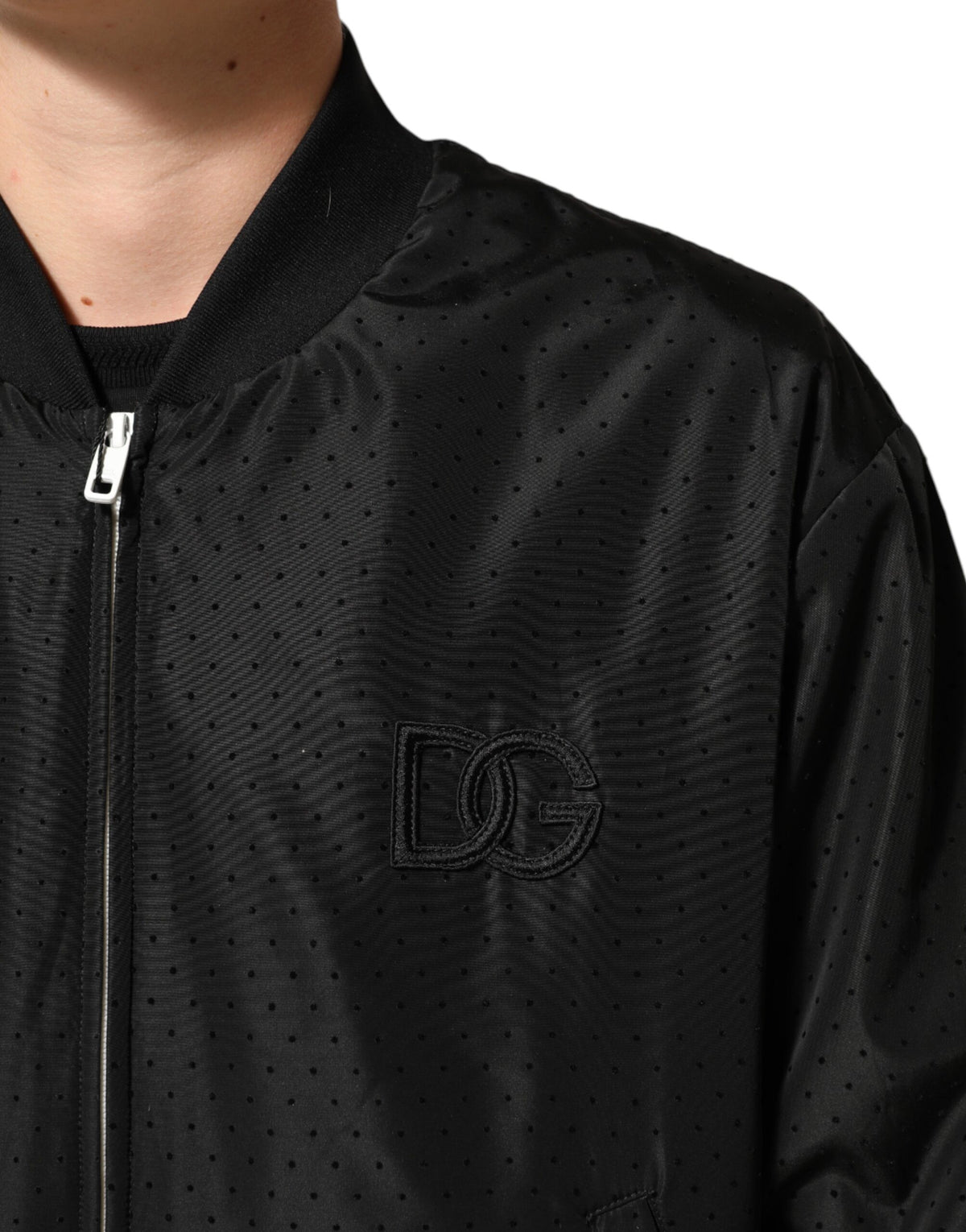 Dolce & Gabbana Veste bomber homme en acétate noir à fermeture éclair intégrale