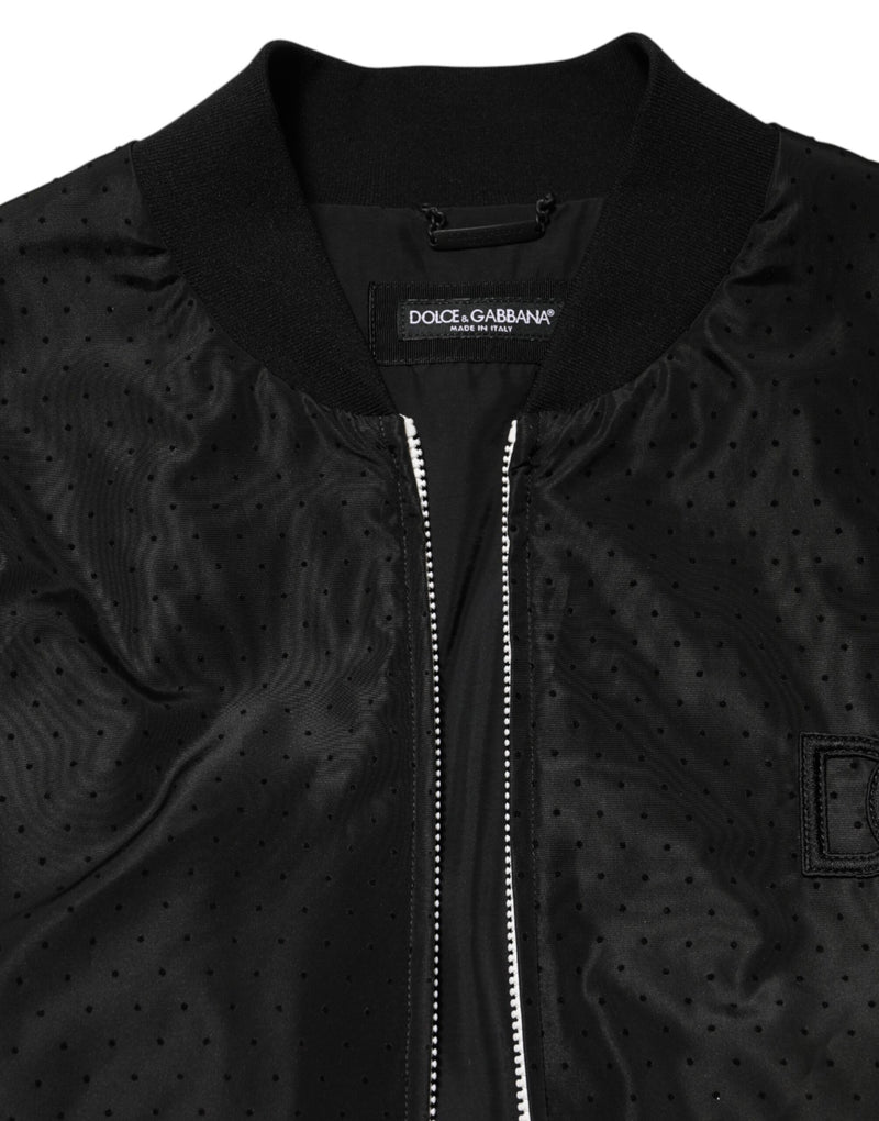Dolce & Gabbana Zwart Acetaat Bomberjack met Volledige Ritssluiting voor Heren