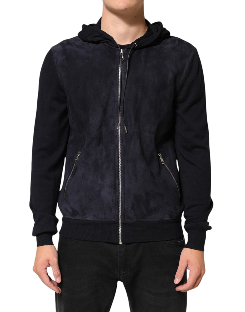 Dolce & Gabbana zwarte leren blousonjas met volledige ritssluiting en capuchon