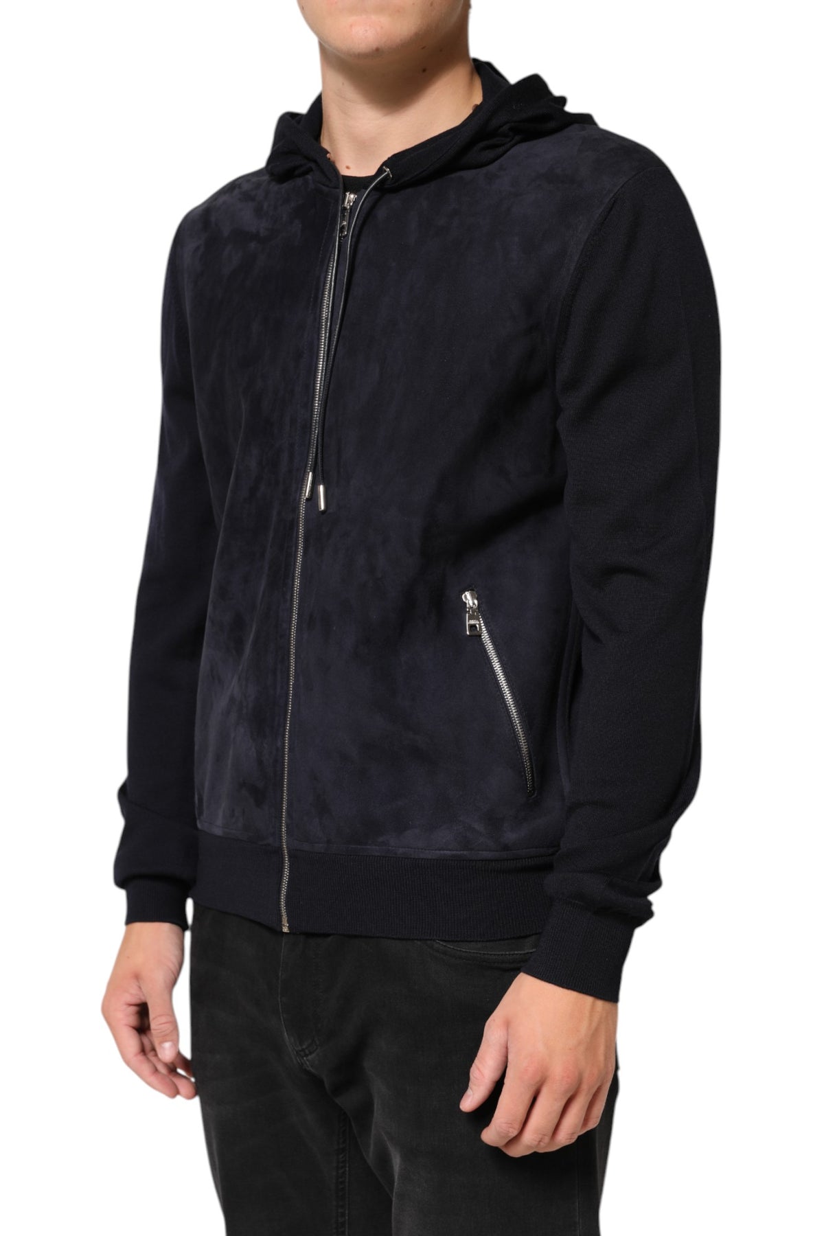 Veste blouson à capuche zippée en cuir noir Dolce & Gabbana