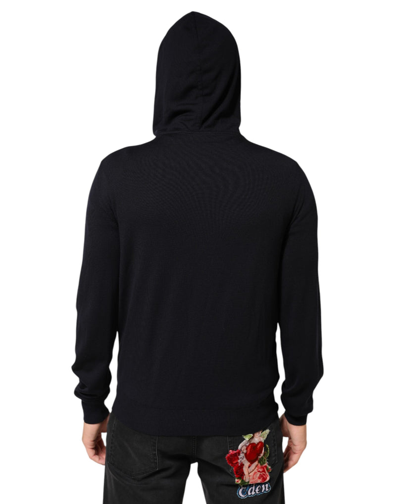 Dolce & Gabbana zwarte leren blousonjas met volledige ritssluiting en capuchon