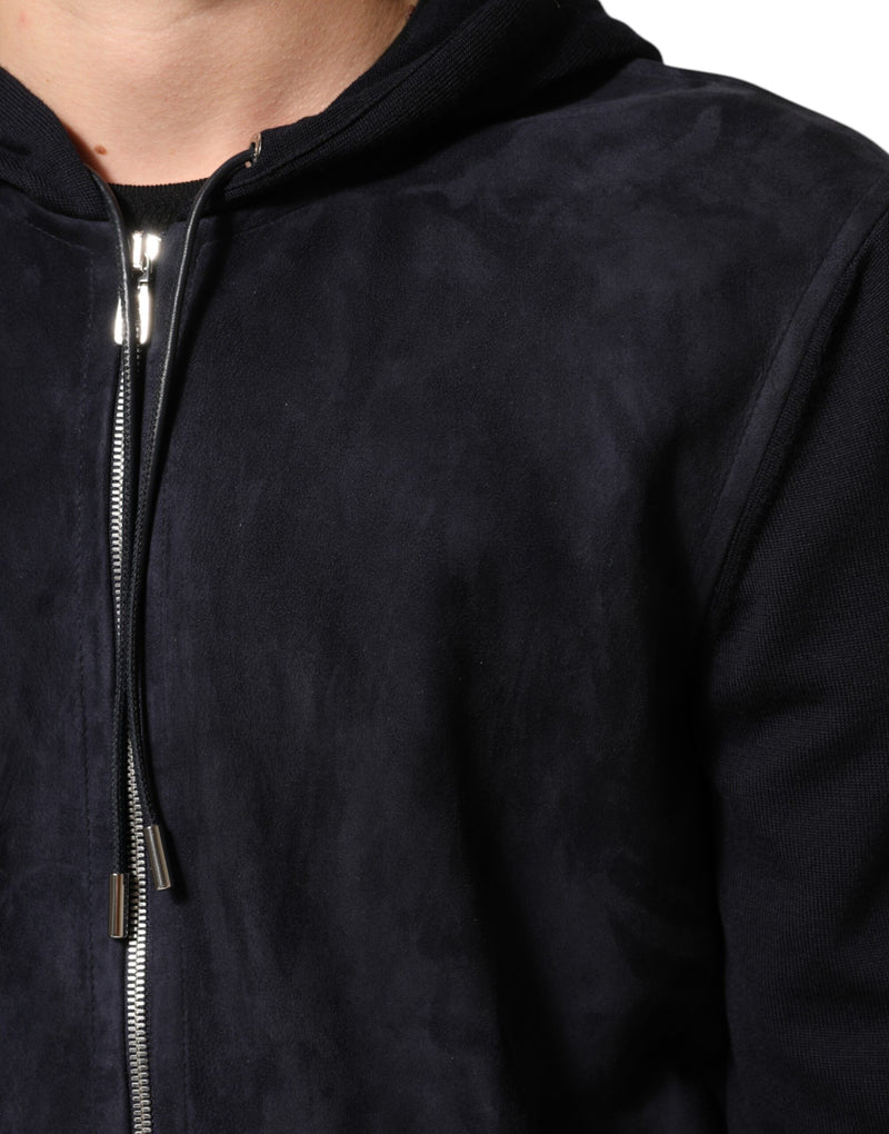 Dolce & Gabbana zwarte leren blousonjas met volledige ritssluiting en capuchon