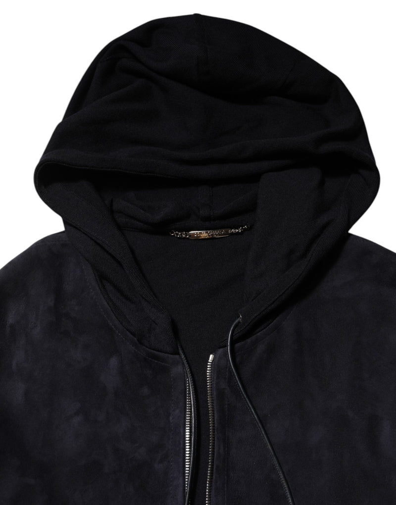 Dolce & Gabbana zwarte leren blousonjas met volledige ritssluiting en capuchon