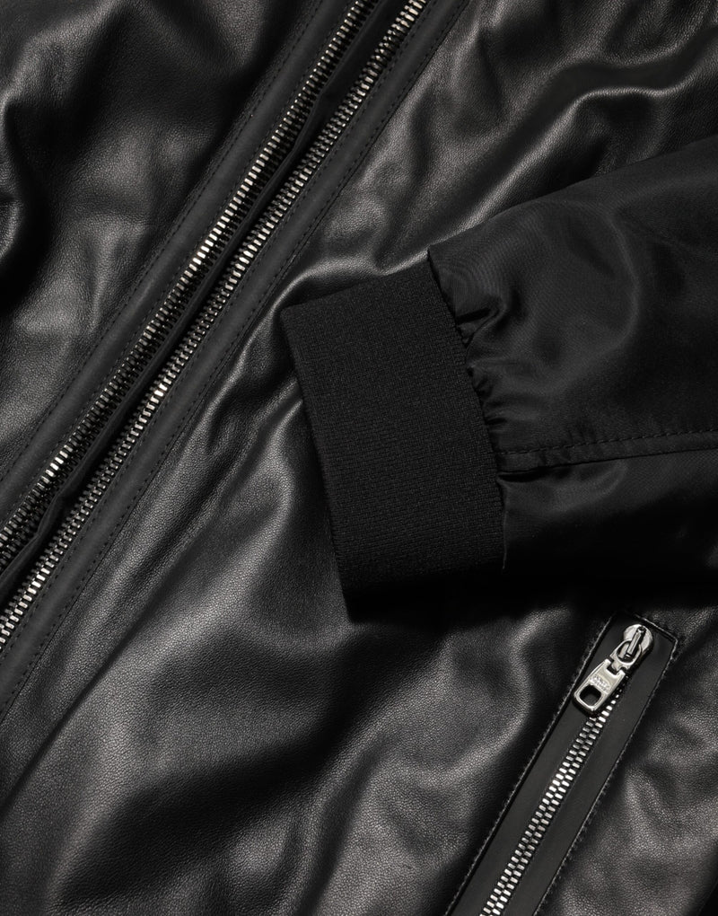 Dolce & Gabbana zwart leren nylon blousonjack met volledige rits