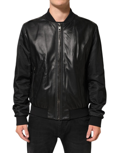 Dolce & Gabbana Black Leather Nylon FullZip Blouson Jacket