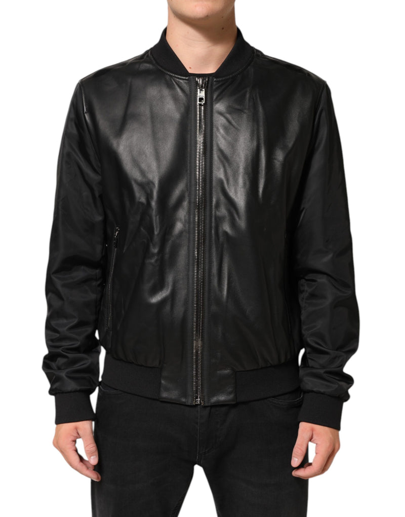Dolce & Gabbana zwart leren nylon blousonjack met volledige rits