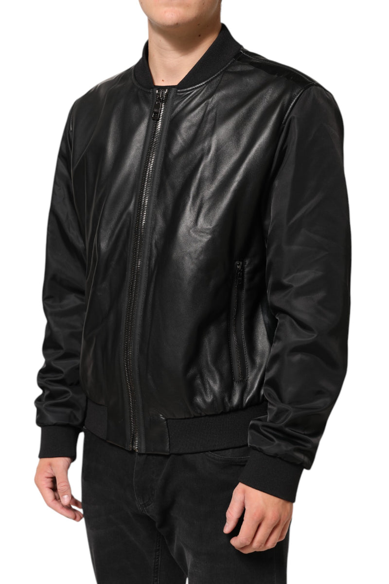 Dolce & Gabbana zwart leren nylon blousonjack met volledige rits